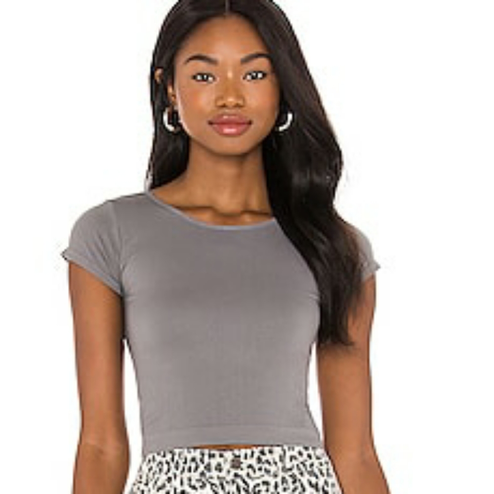 Free People cap sleeve seamless crop top charcoal grey M/L medium large New